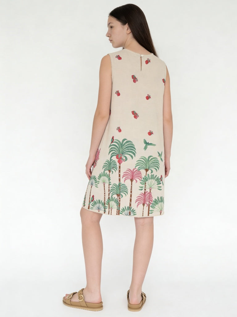 Utsa Kids Girls Off-White Nature-Inspired Cotton-Blend Shift Dress - (8-14 yrs)