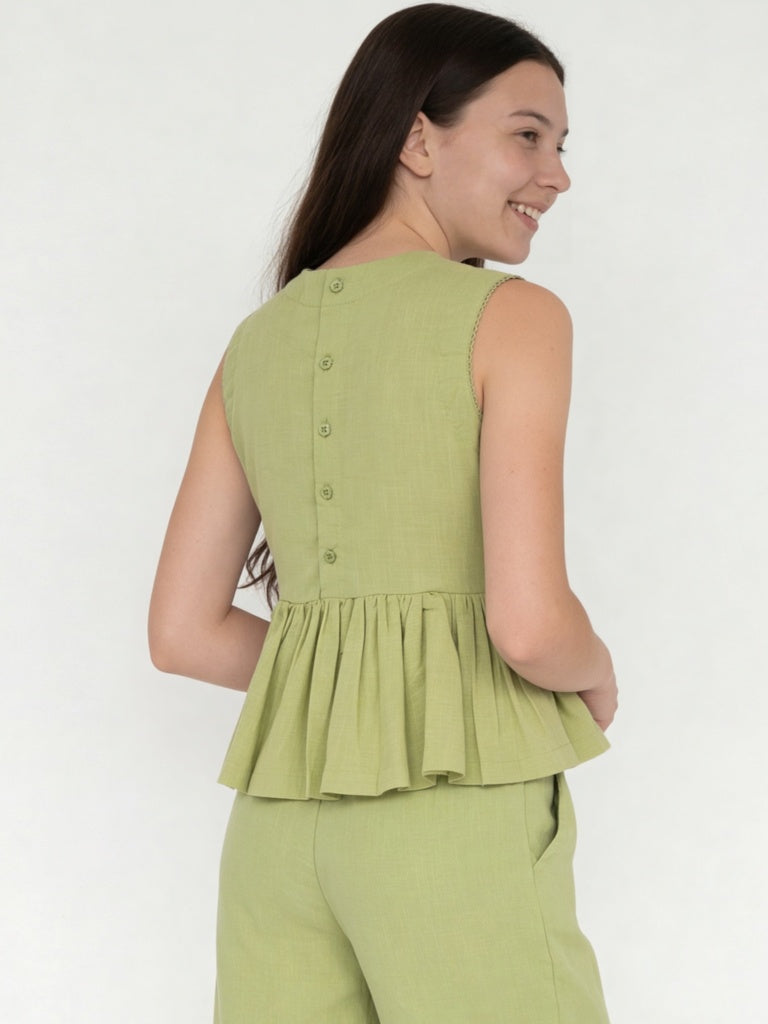 Utsa Kids Girls Light Green Embroidered Cotton Peplum Top - ( 8-14 yrs )