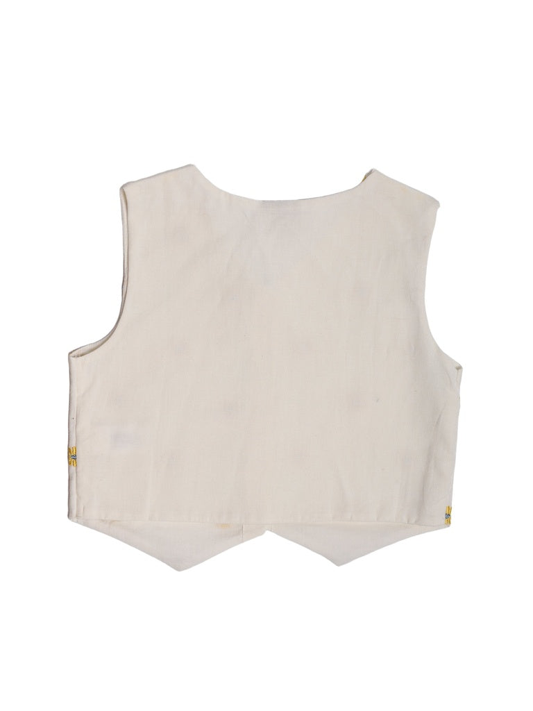 Utsa Kids Girls White Embroidered Cotton-Blend Waistcoat - (8-14 yrs)