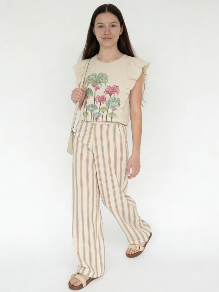 Utsa Kids Girls Off-White Embroidered Cotton-Blend Top - ( 2-8 yrs)