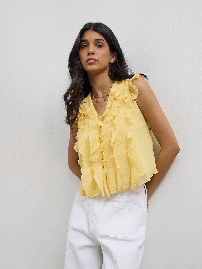 LOV Yellow Ruffle-Detailed Top