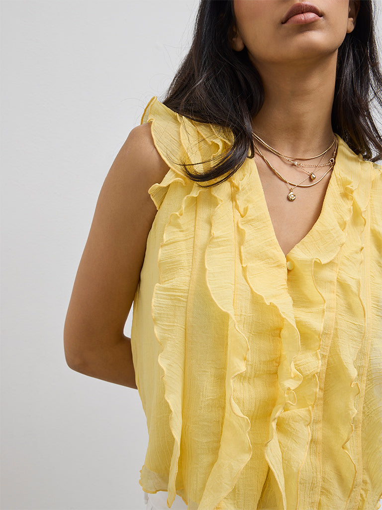 LOV Yellow Ruffle-Detailed Top