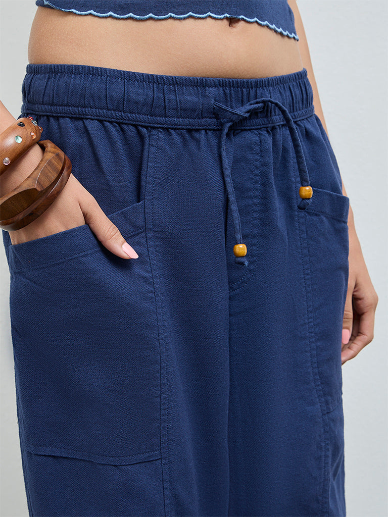 Bombay Paisley Indigo Solid Cotton-Blend Pants