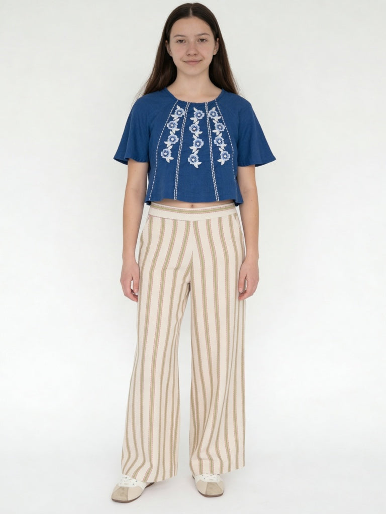 Utsa Kids Girls Off-White Striped Cotton-Blend Ethnic Pants - (8-14 yrs)