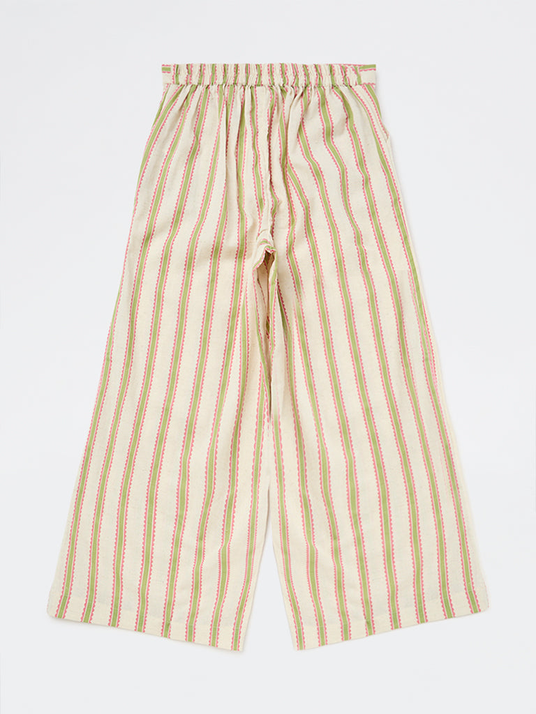 Utsa Kids Girls Off-White Striped Cotton-Blend Ethnic Pants - (8-14 yrs)