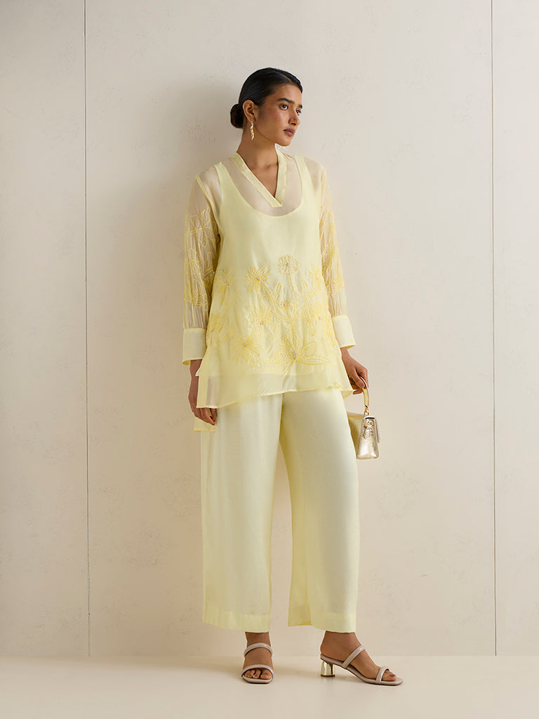 Vark Yellow Floral Embroidered Co-ord Set