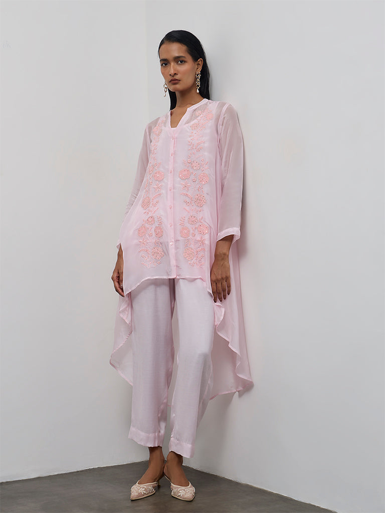 Vark Pink Cotton-Blend Sheer Ethnic Set with Inner