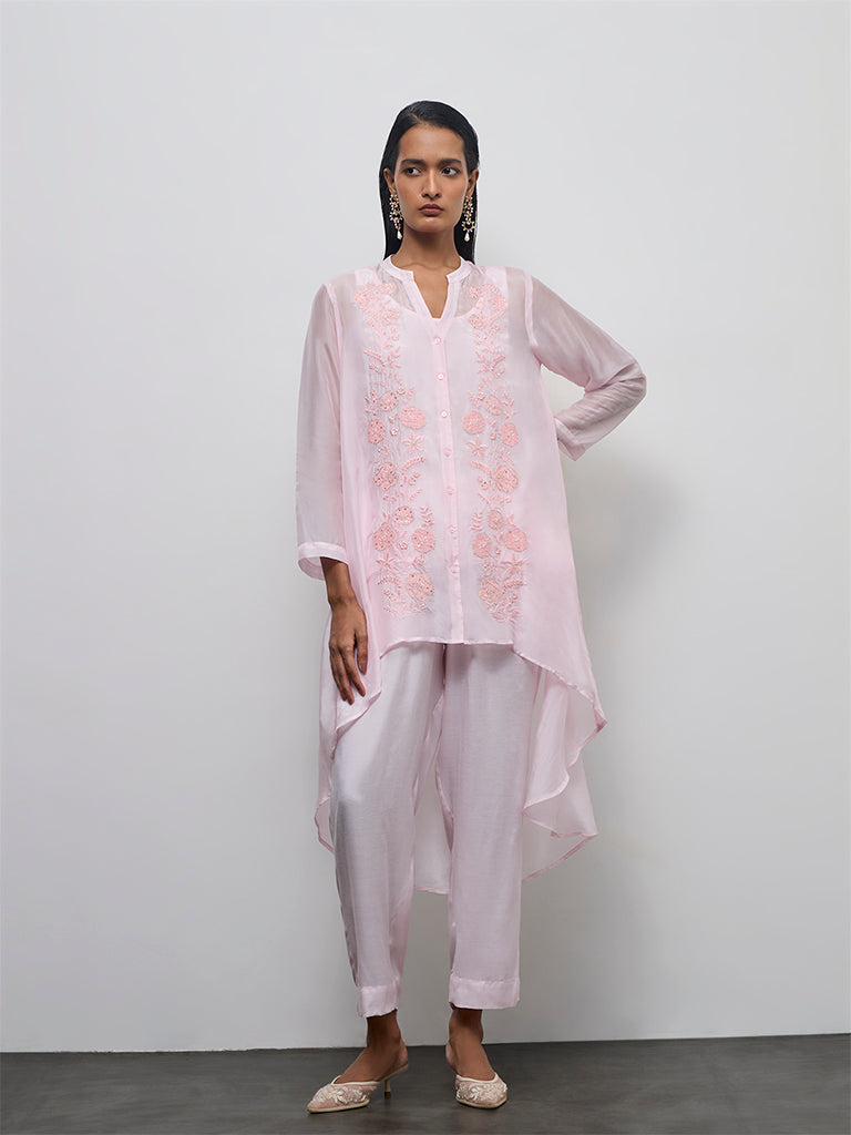 Vark Pink Cotton-Blend Sheer Ethnic Set with Inner