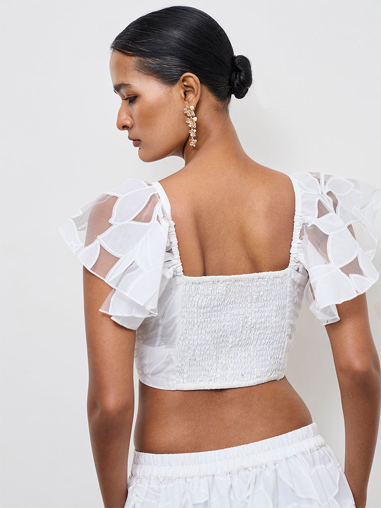 Vark White Botanical Printed Cotton-Blend Blouse