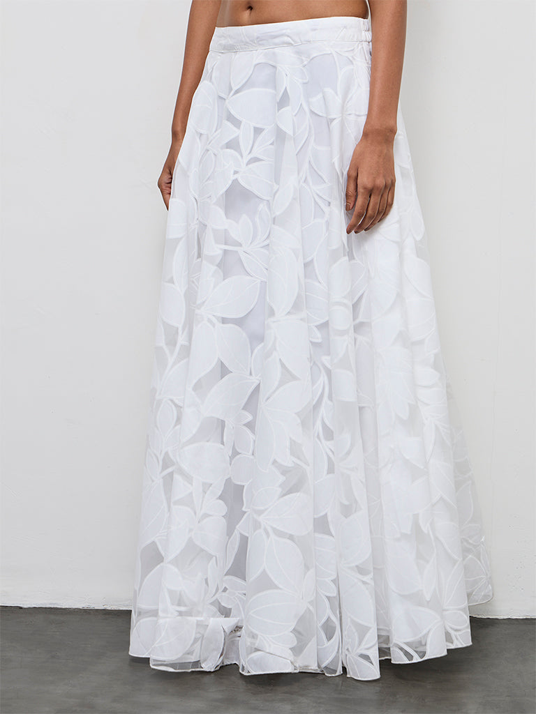 Vark White Botanical Printed Cotton-Blend Skirt