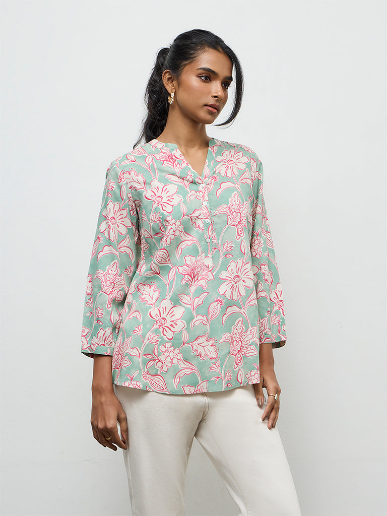 Utsa Teal Floral Printed Tunic