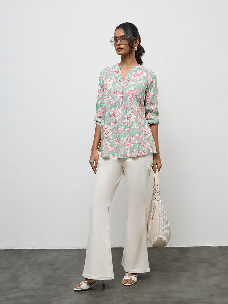 Utsa Teal Floral Printed Tunic