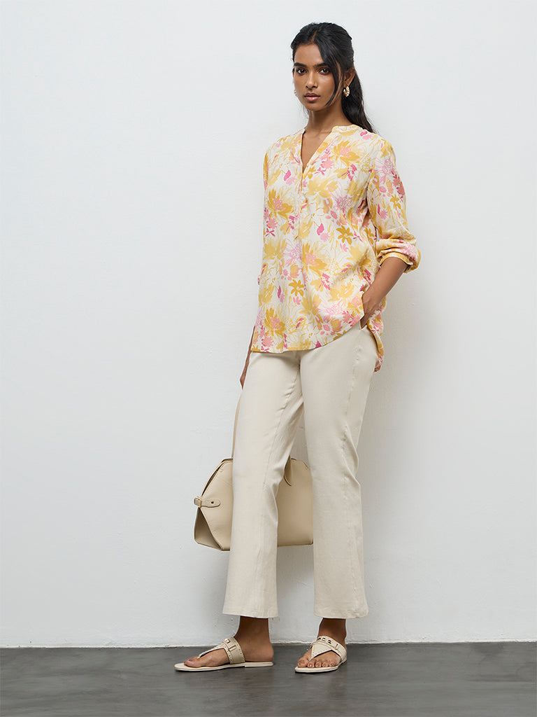Utsa Yellow Floral Design Tunic