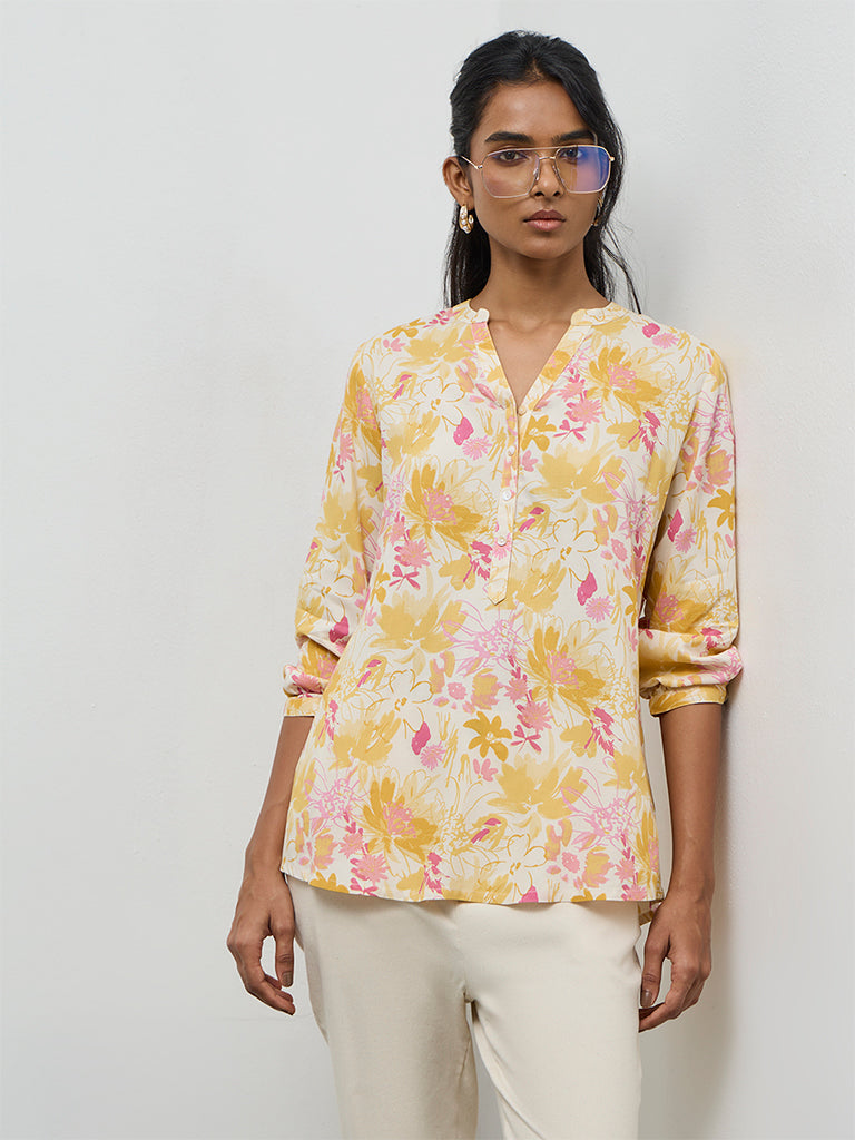 Utsa Yellow Floral Design Tunic