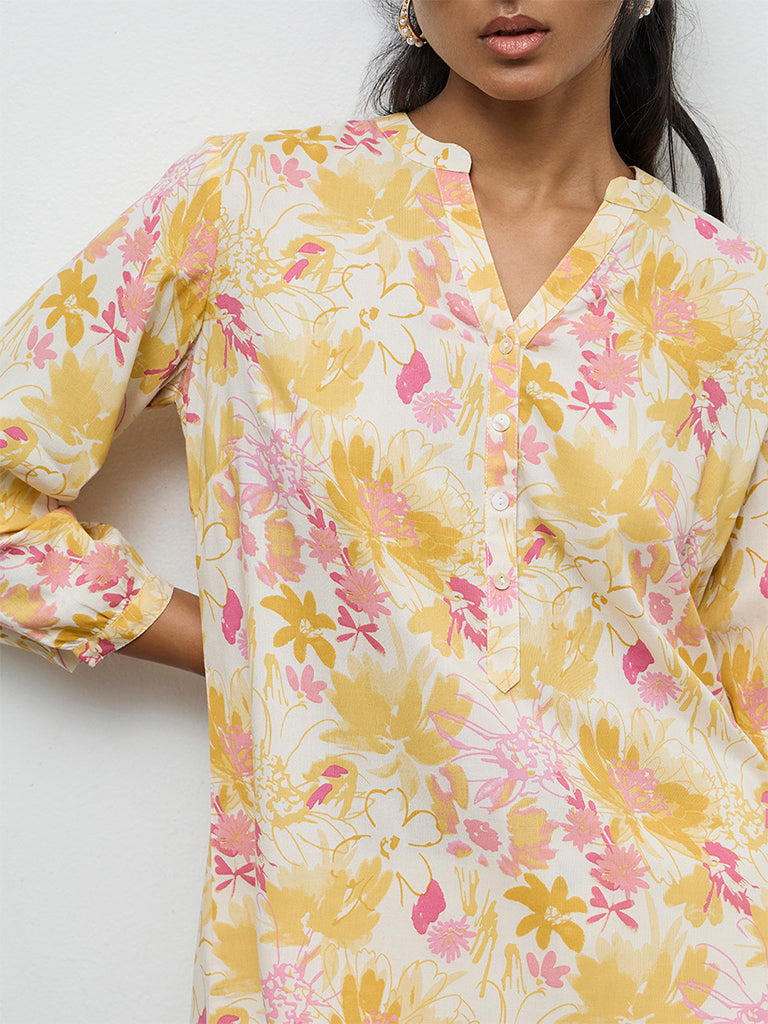 Utsa Yellow Floral Design Tunic