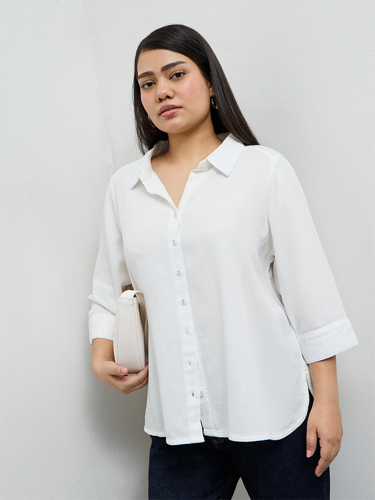 Gia White Solid Cotton Shirt