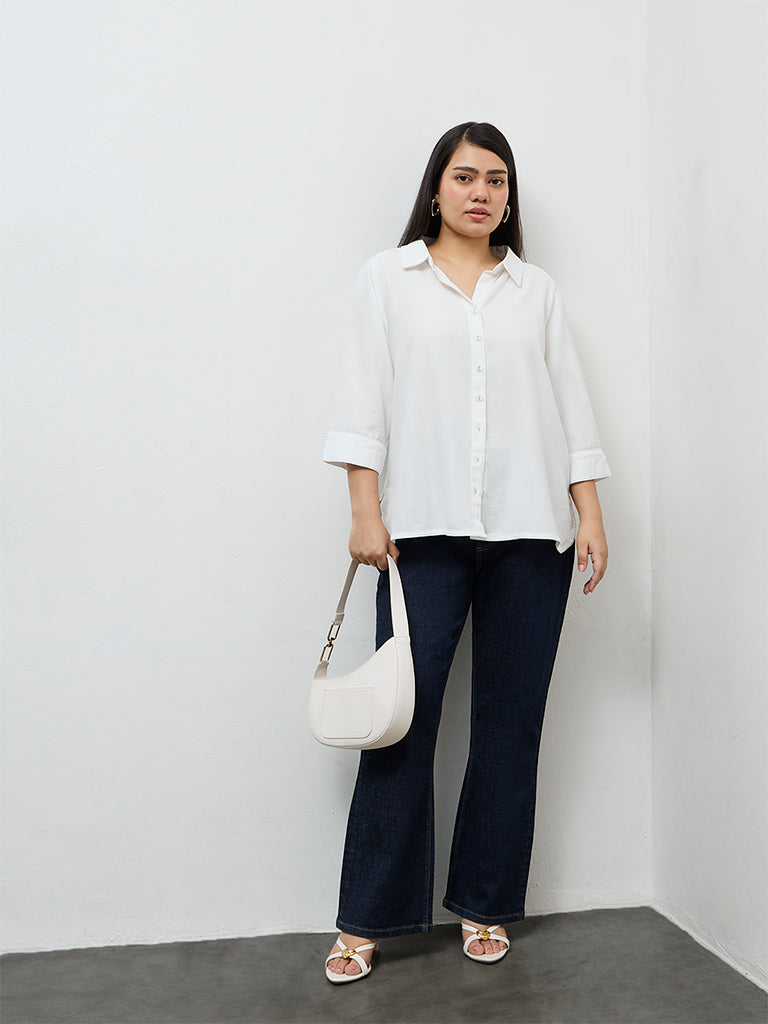 Gia White Solid Cotton Shirt