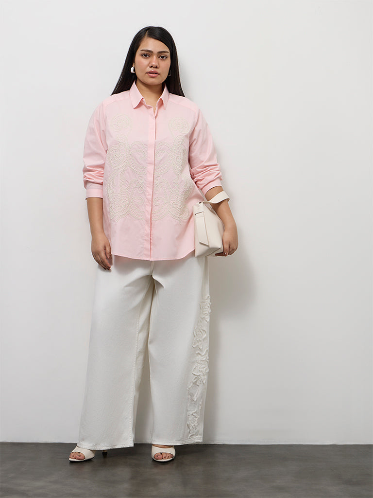 Gia White Floral Embroidered High-Rise Jeans