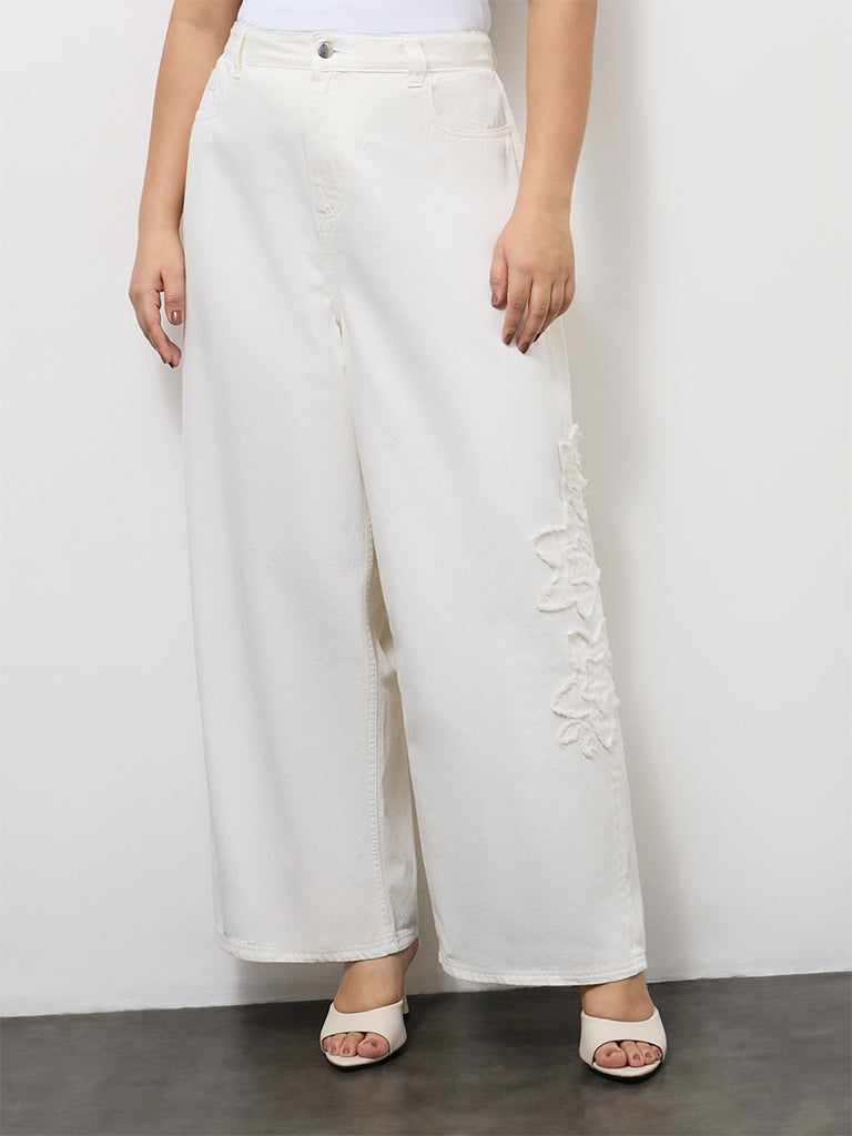Gia White Floral Embroidered High-Rise Jeans