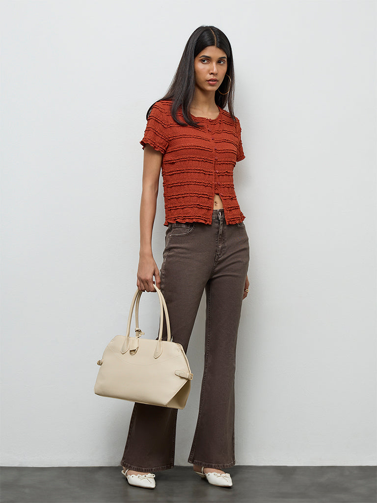 LOV Rust Embroidered Top