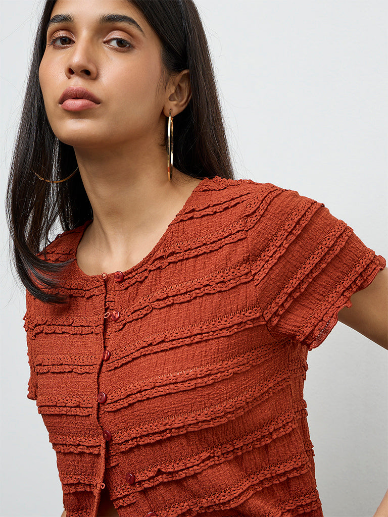 LOV Rust Embroidered Top