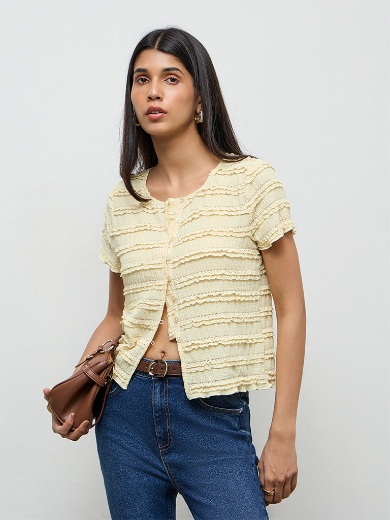 LOV Light Yellow Embroidered Top