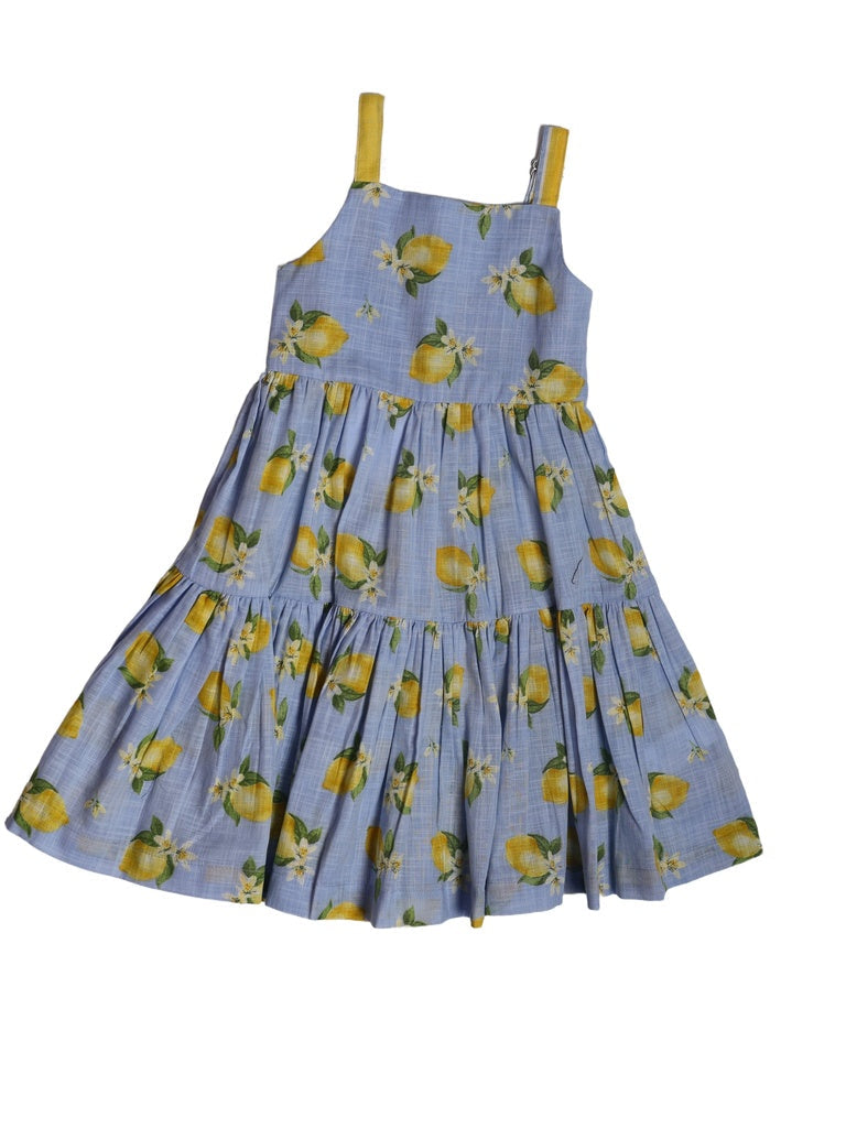 Utsa Kids Girls Blue Tiered Flared Cotton Dress - (2-8 yrs)