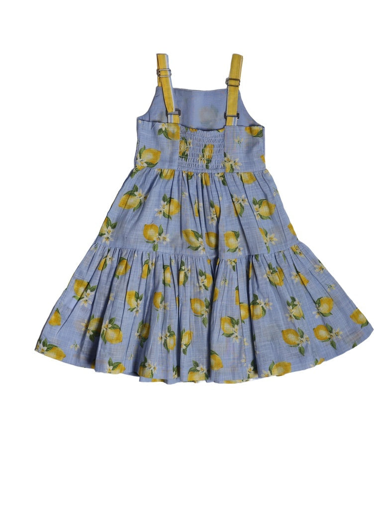 Utsa Kids Girls Blue Tiered Flared Cotton Dress - (2-8 yrs)