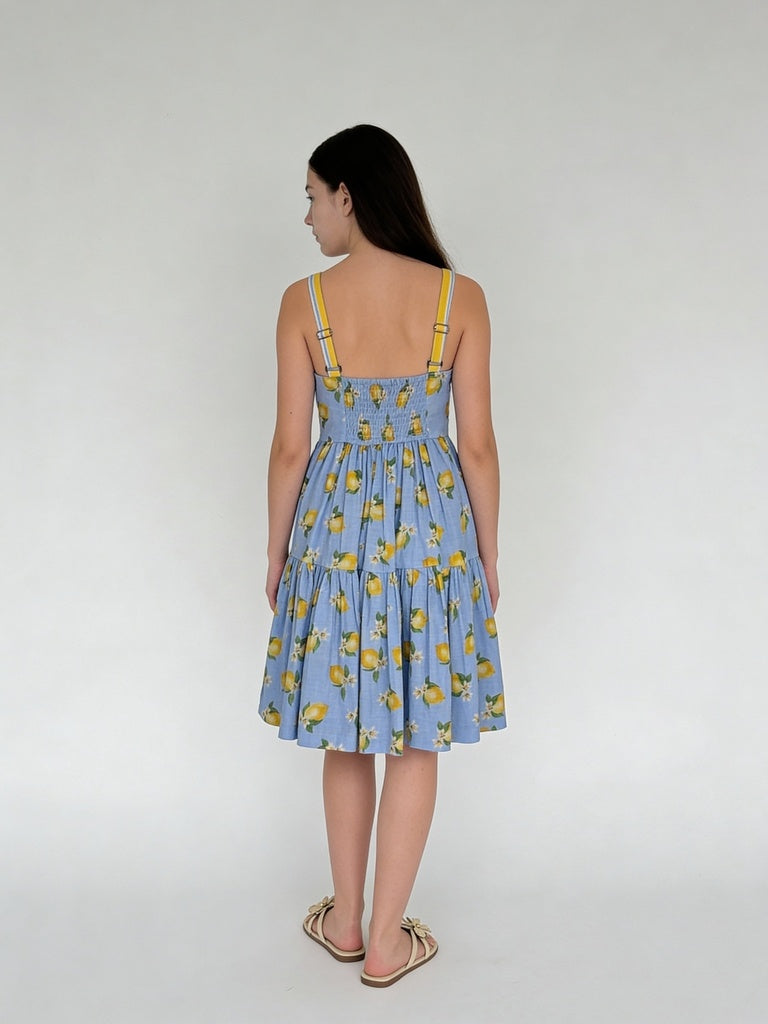 Utsa Kids Girls Blue Printed Tiered Flared Cotton Dress - (8-14 yrs)