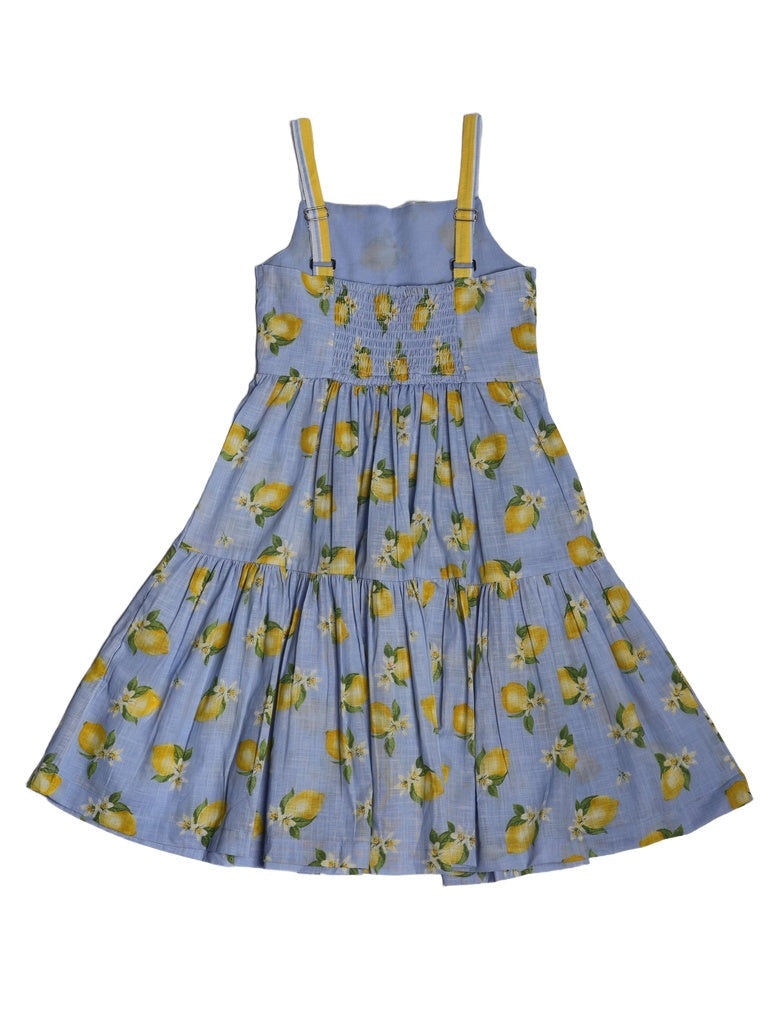 Utsa Kids Girls Blue Printed Tiered Flared Cotton Dress - (8-14 yrs)