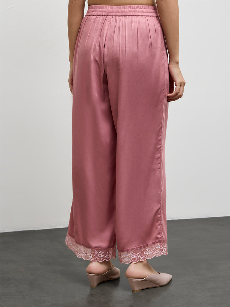 Zuba Dusty Pink Floral Embroidered Pants