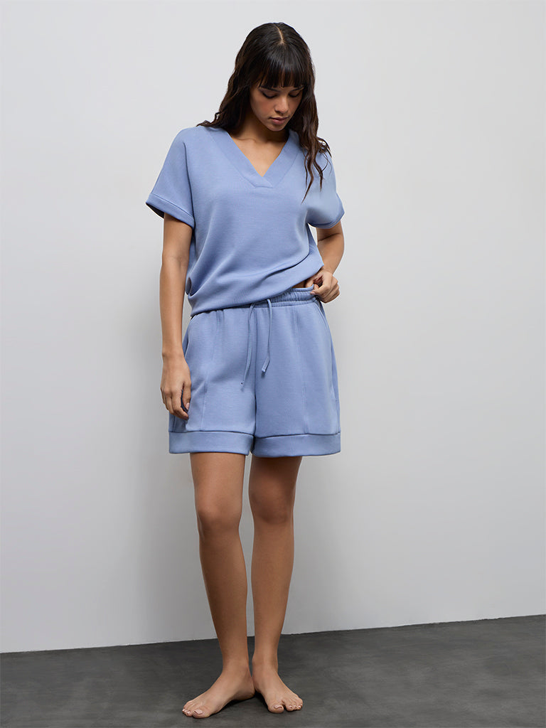 Wunderlove Dusty Blue Solid High-Rise Shorts