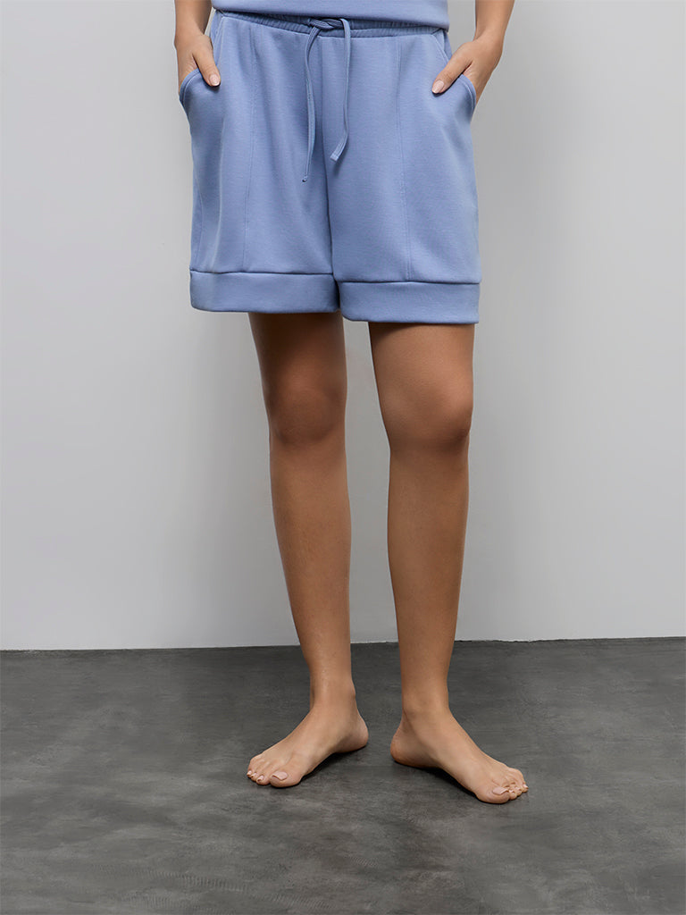 Wunderlove Dusty Blue Solid High-Rise Shorts