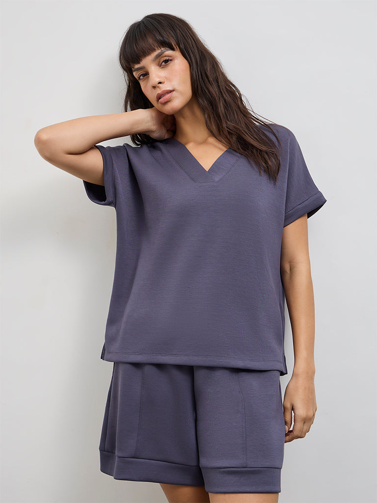 Wunderlove Charcoal Solid V-Neck Top
