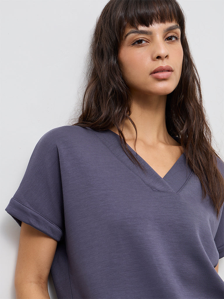 Wunderlove Charcoal Solid V-Neck Top
