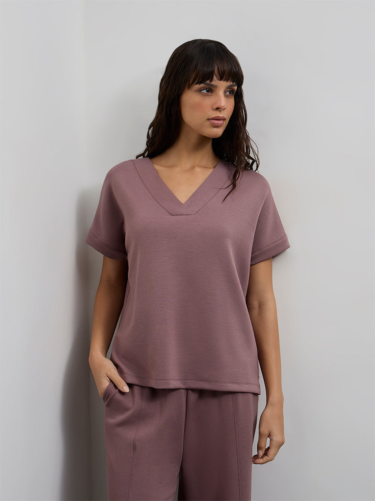 Wunderlove Dusty Pink Solid V-Neck Top