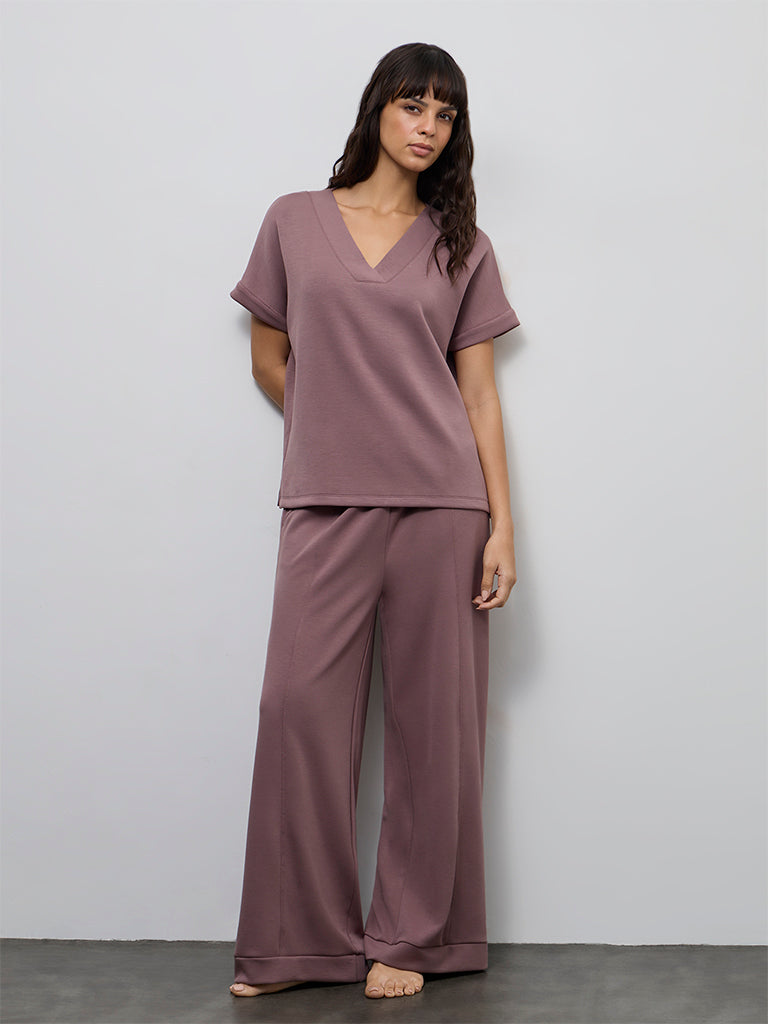 Wunderlove Dusty Pink Solid V-Neck Top
