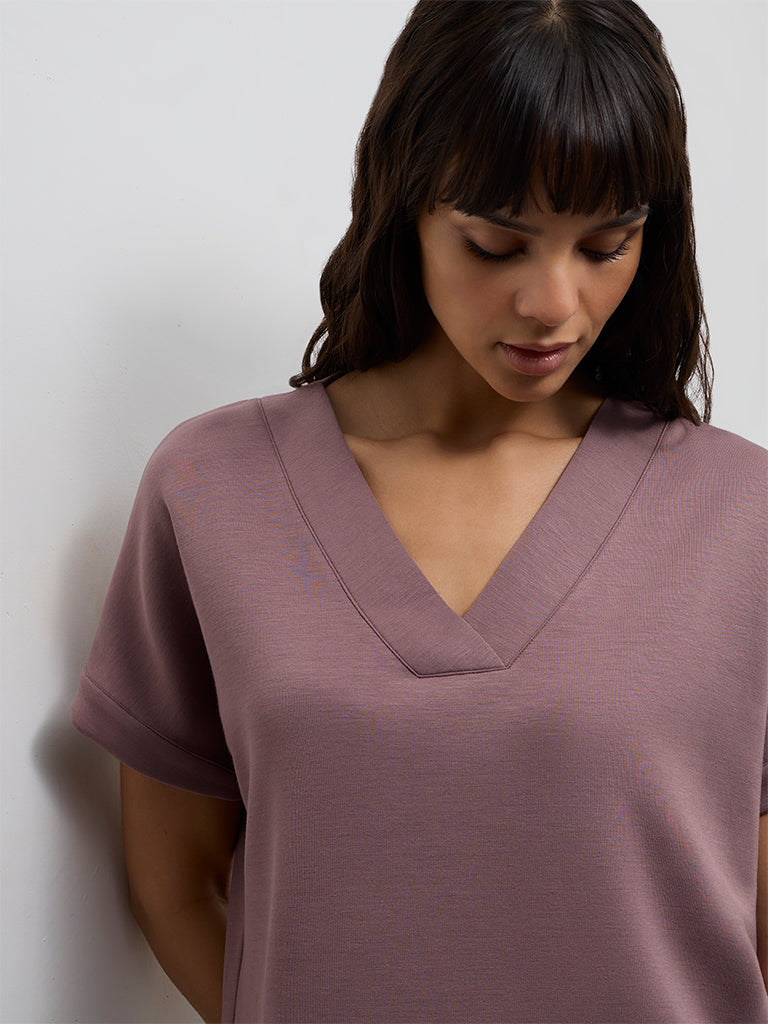 Wunderlove Dusty Pink Solid V-Neck Top