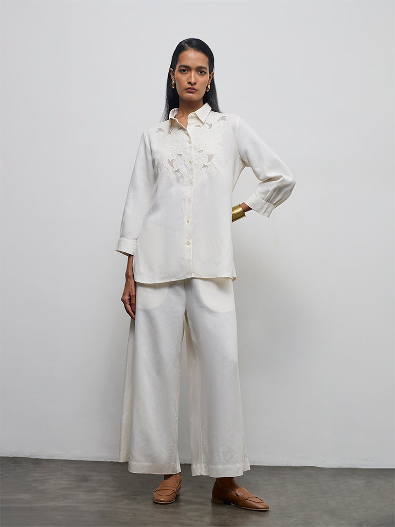 Zuba Off-White Solid Palazzos