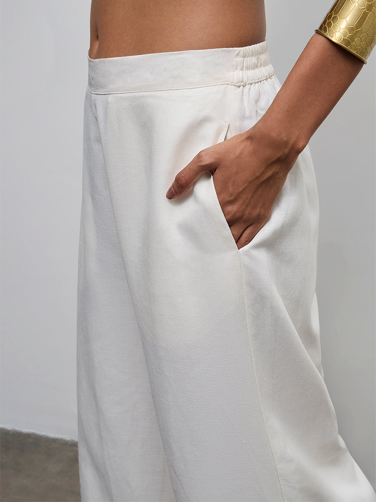 Zuba Off-White Solid Palazzos