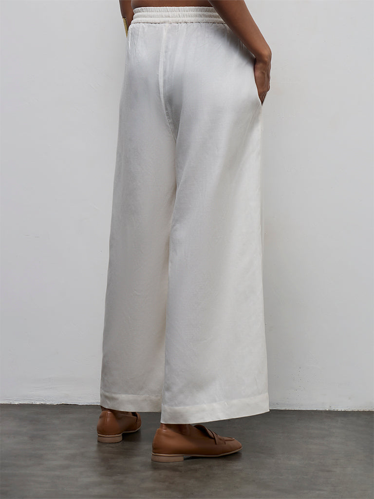 Zuba Off-White Solid Palazzos