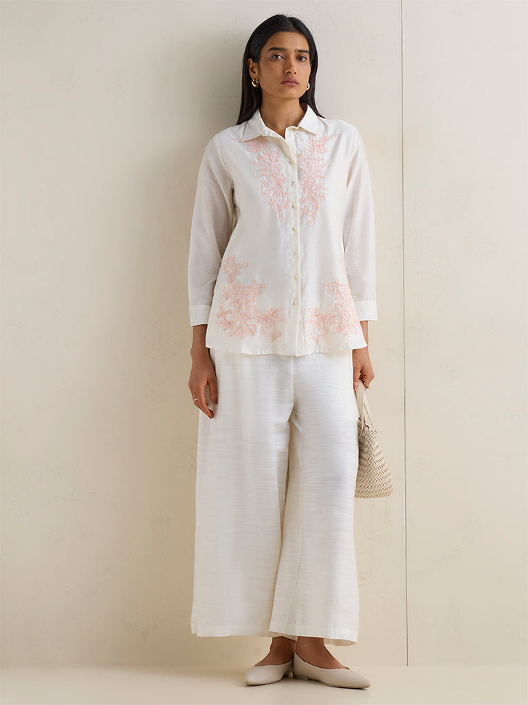 Zuba White Floral Embroidered Cotton-Blend Tunic