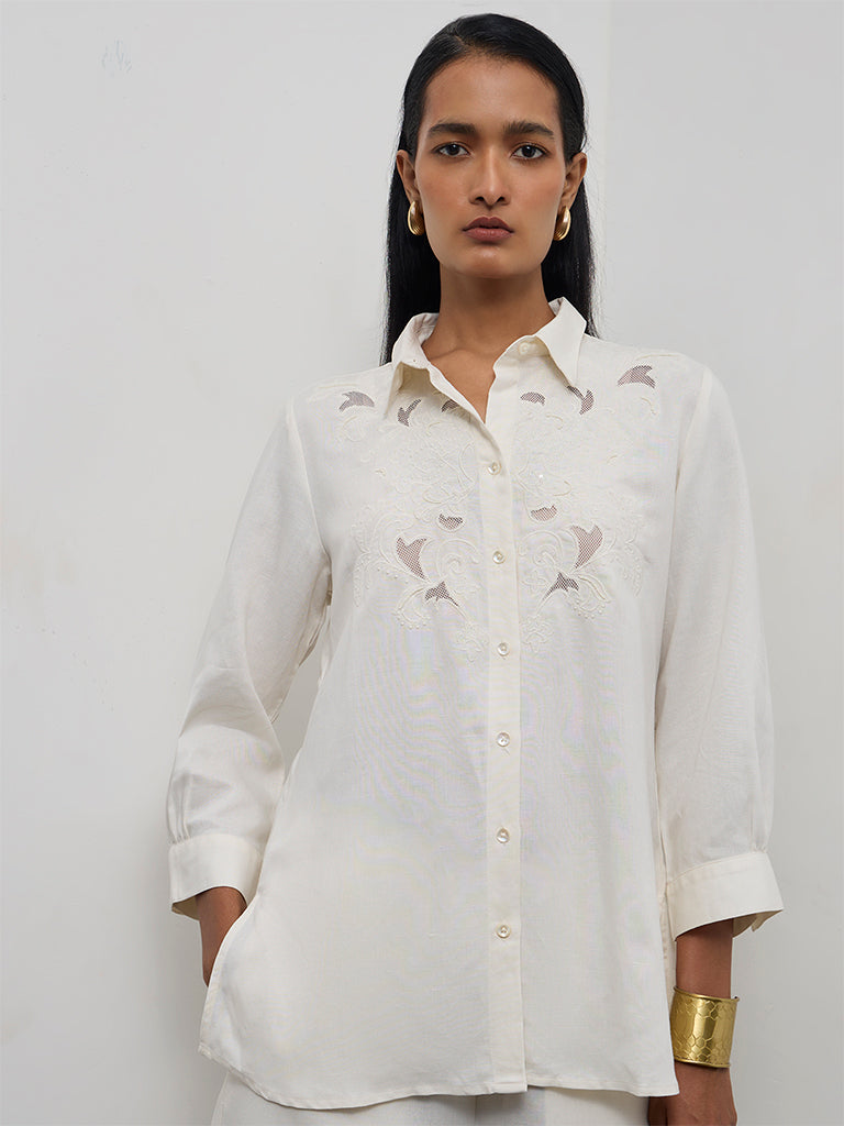 Zuba White Floral Embroidered Tunic