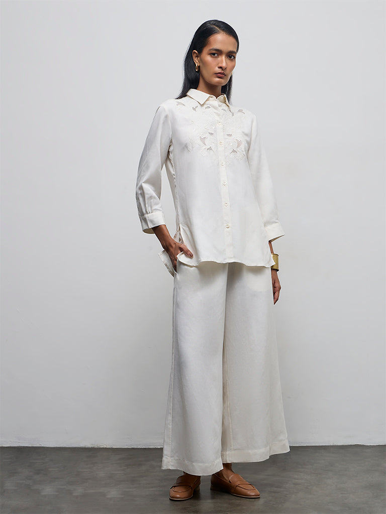 Zuba White Floral Embroidered Tunic