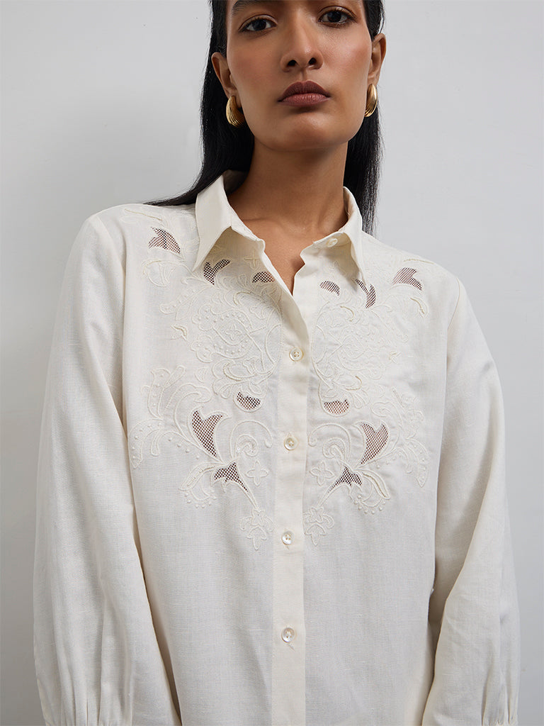 Zuba White Floral Embroidered Tunic