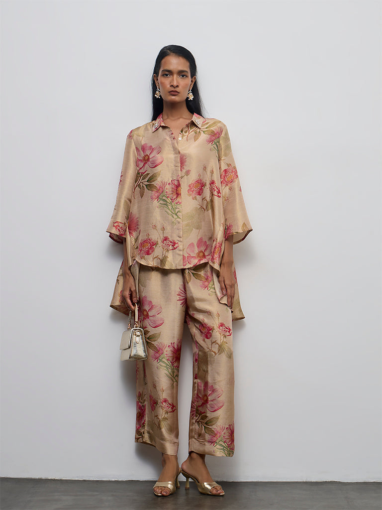Vark Beige Floral Pattern Co-ord Set