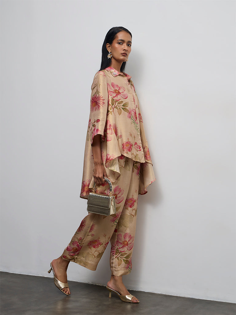 Vark Beige Floral Pattern Co-ord Set