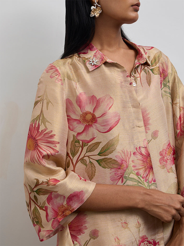 Vark Beige Floral Pattern Co-ord Set