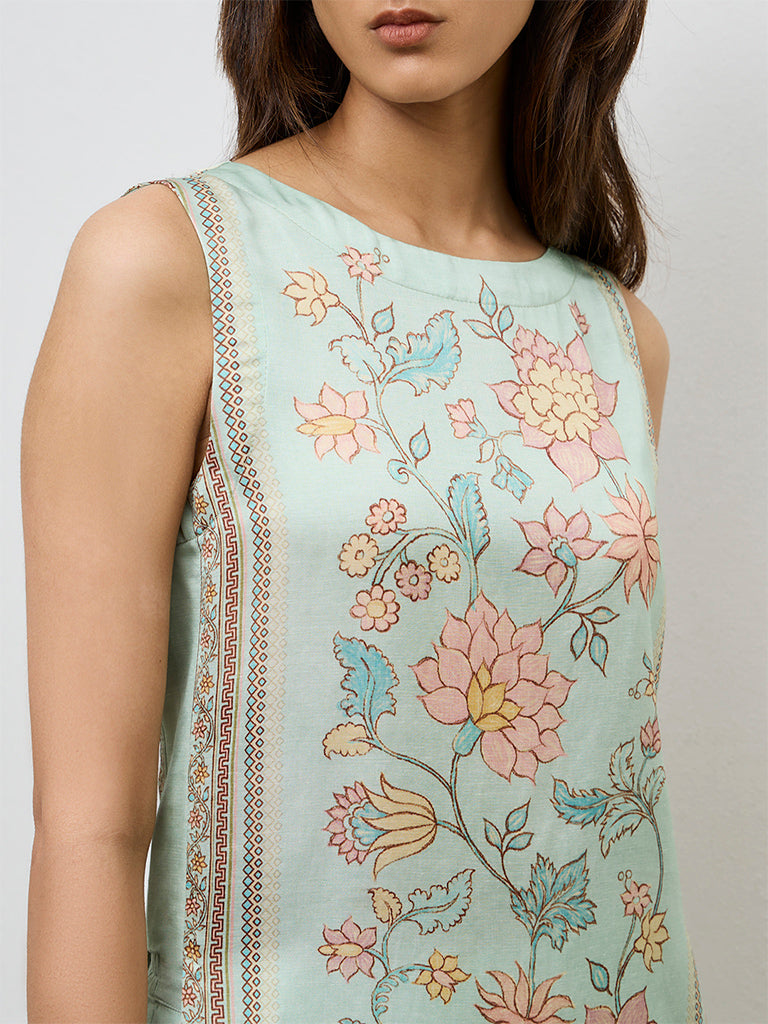 Zuba Aqua Floral Printed Straight Kurta