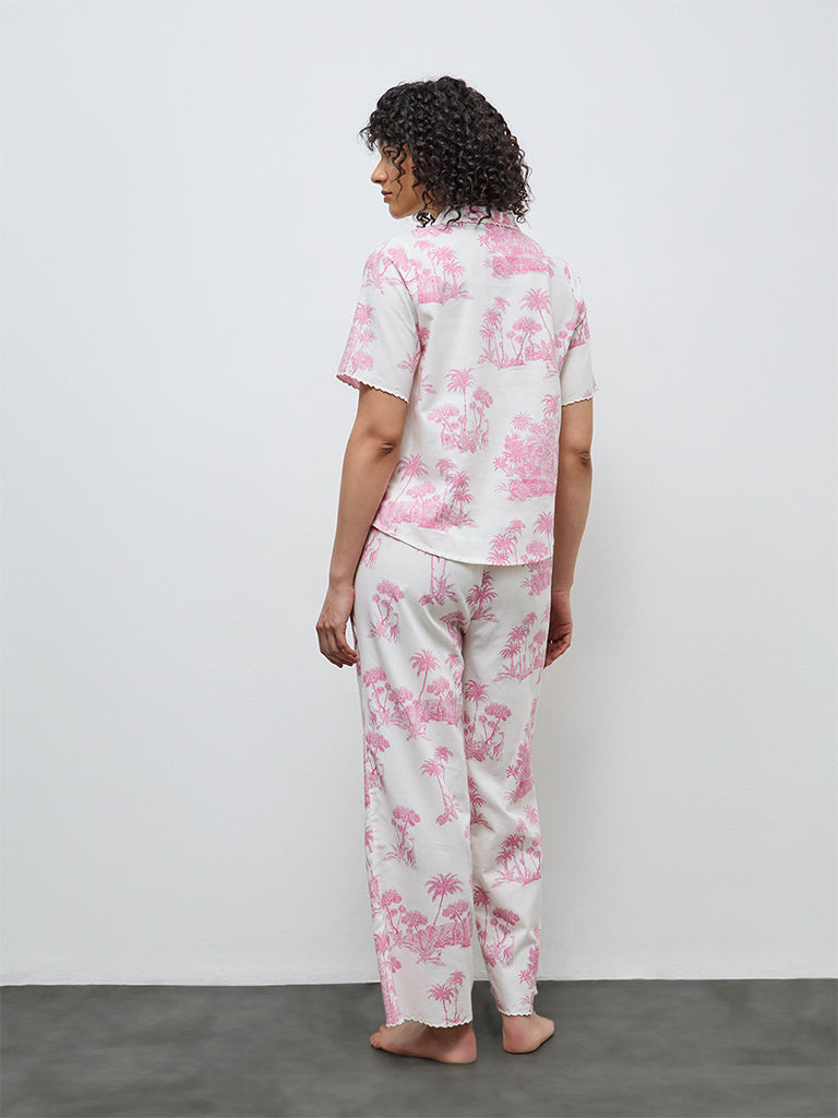 Wunderlove Pink Tropical-Inspired Cotton Shirt and Pyjama Set